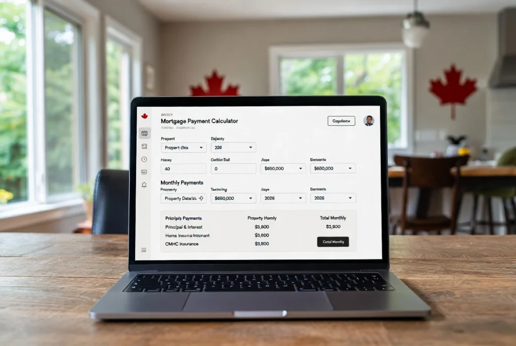 Canada mortgage calculator 2026 showing monthly payment estimate for home buyers